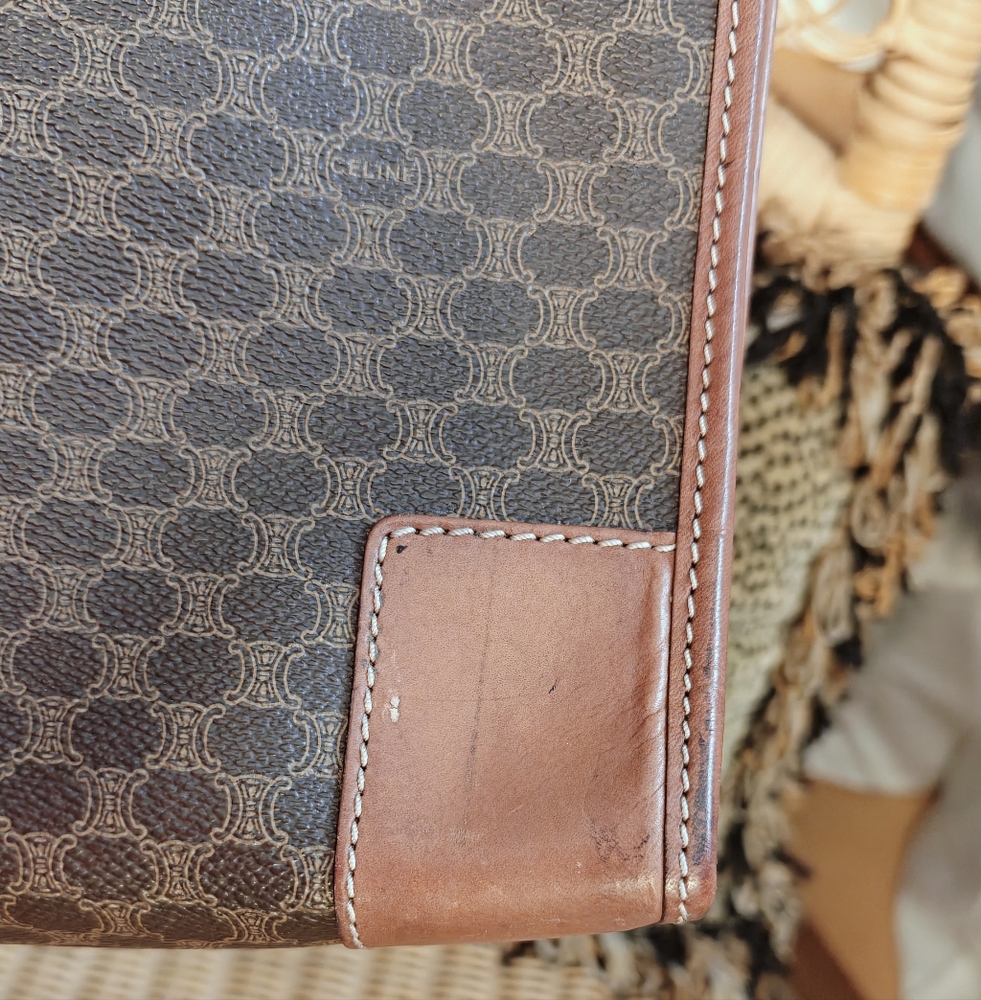 Celine Brown Monogram Leather-Trim Briefcase - Picture 10 of 16